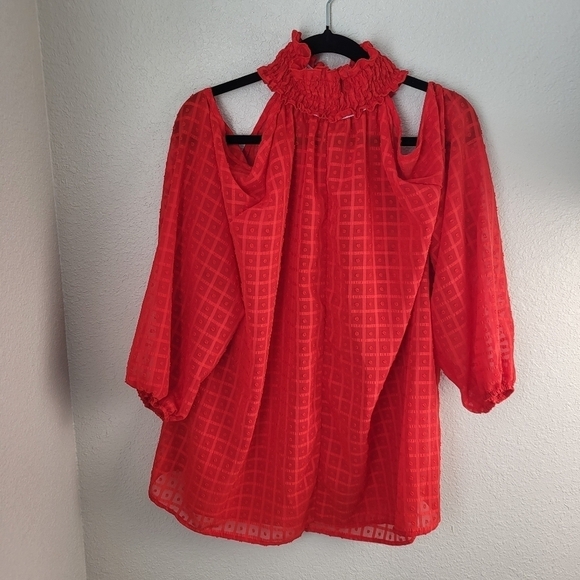 Shein Curve 3XL Red High Neck Baby Doll Type Dress Cold Shoulder - Picture 1 of 11